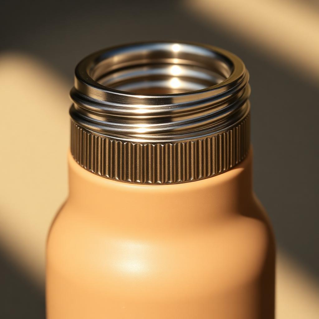 Close-up of the threaded stainless steel neck and knurled collar of the Field bottle