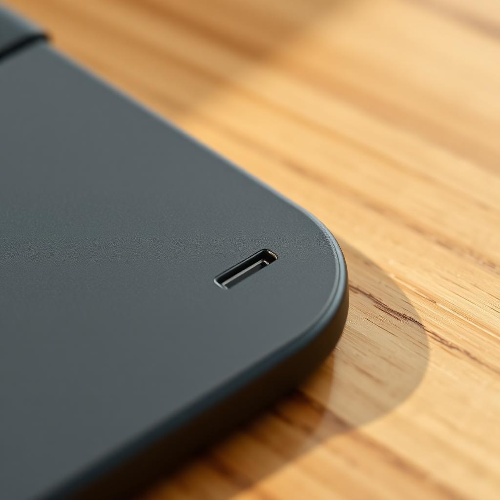 Close-up of the USB-C input port on the edge of the Arc charging pad