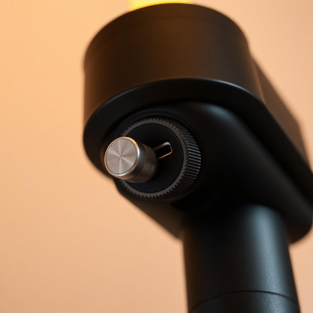 Close-up of the Haven lamp's knurled metal dimmer control on the black aluminium body