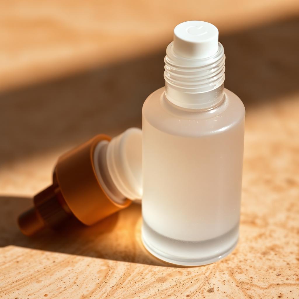 Close-up of the sealed pump head and dropper cap on the two Quiet Ritual bottles